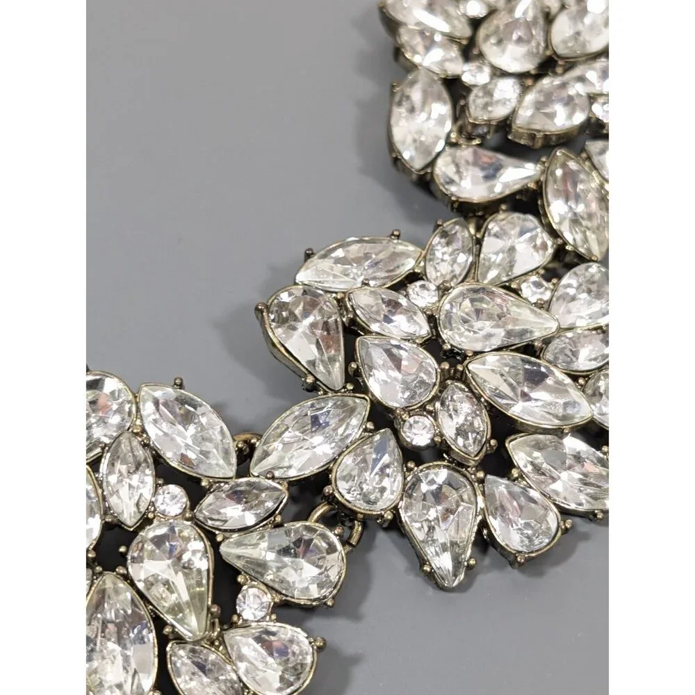 Sugarfix by BaubleBar Clear Rhinestone Collar Statement Necklace Bronze Tone 20" - Picture 4 of 10